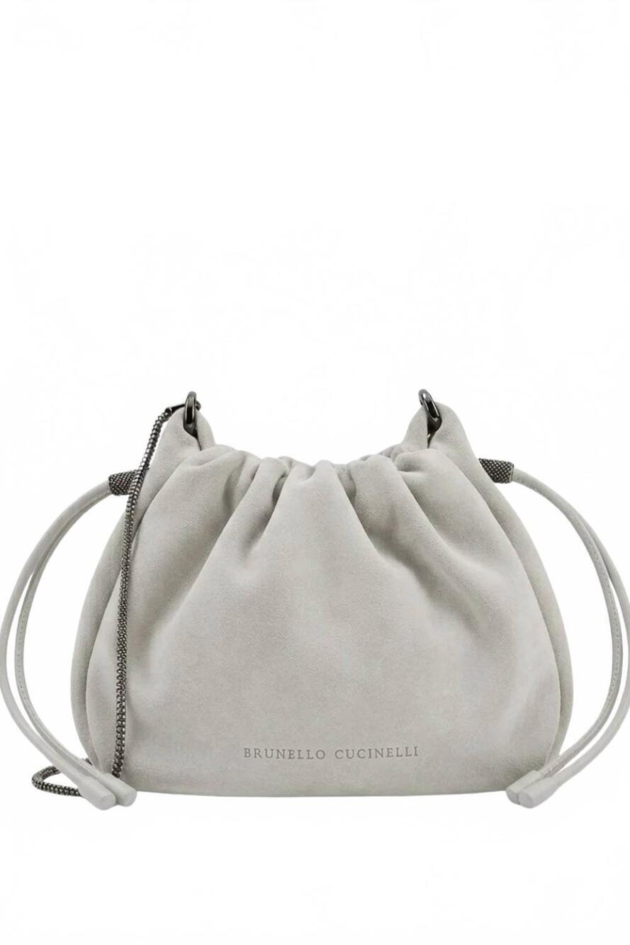 NEW BRUNELLO CUCINELLI women's suede mini mellow bucket handbags in light gray